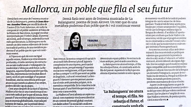 La Balanguera: Mallorca, un poble que fila el seu futur.  Publicat al Diari de Mallorca, avui, 28-05-2026.